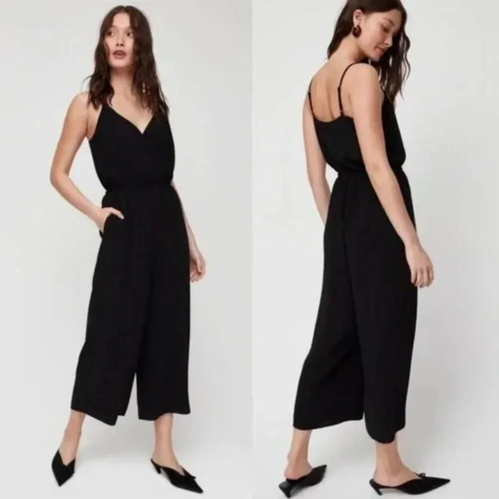 Aritzia Wilfred Melodie Wide Leg V Neck Jumpsuit Black Size Small